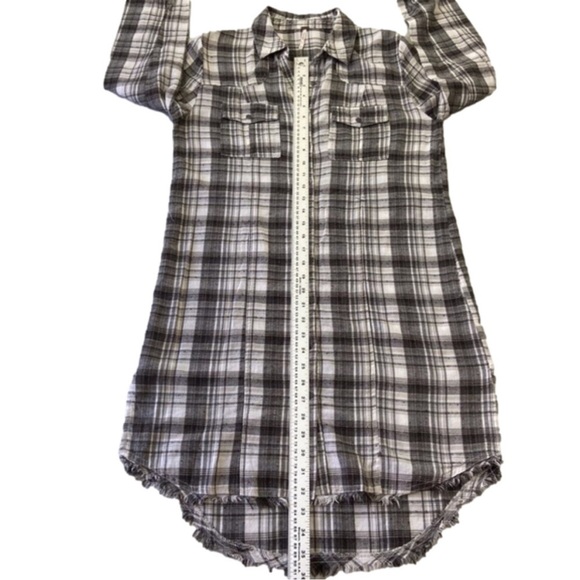 Free people dress tunic plaid black white fringe size small lightweight cotton - Picture 8 of 11